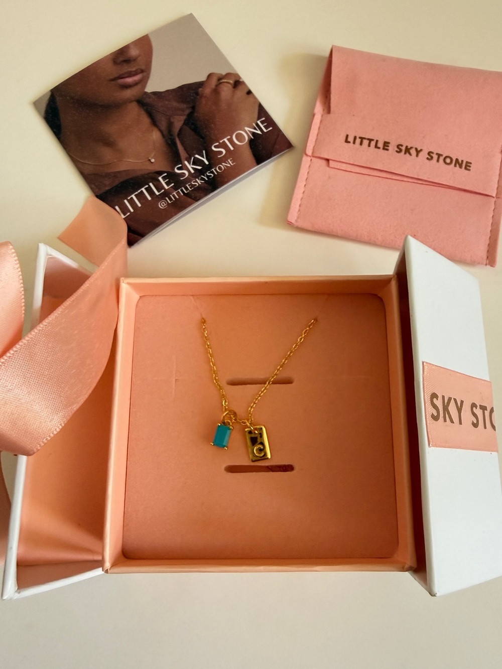 Little Sky Stone Gold C Initial Necklace with Turquoise Charm - New in box.